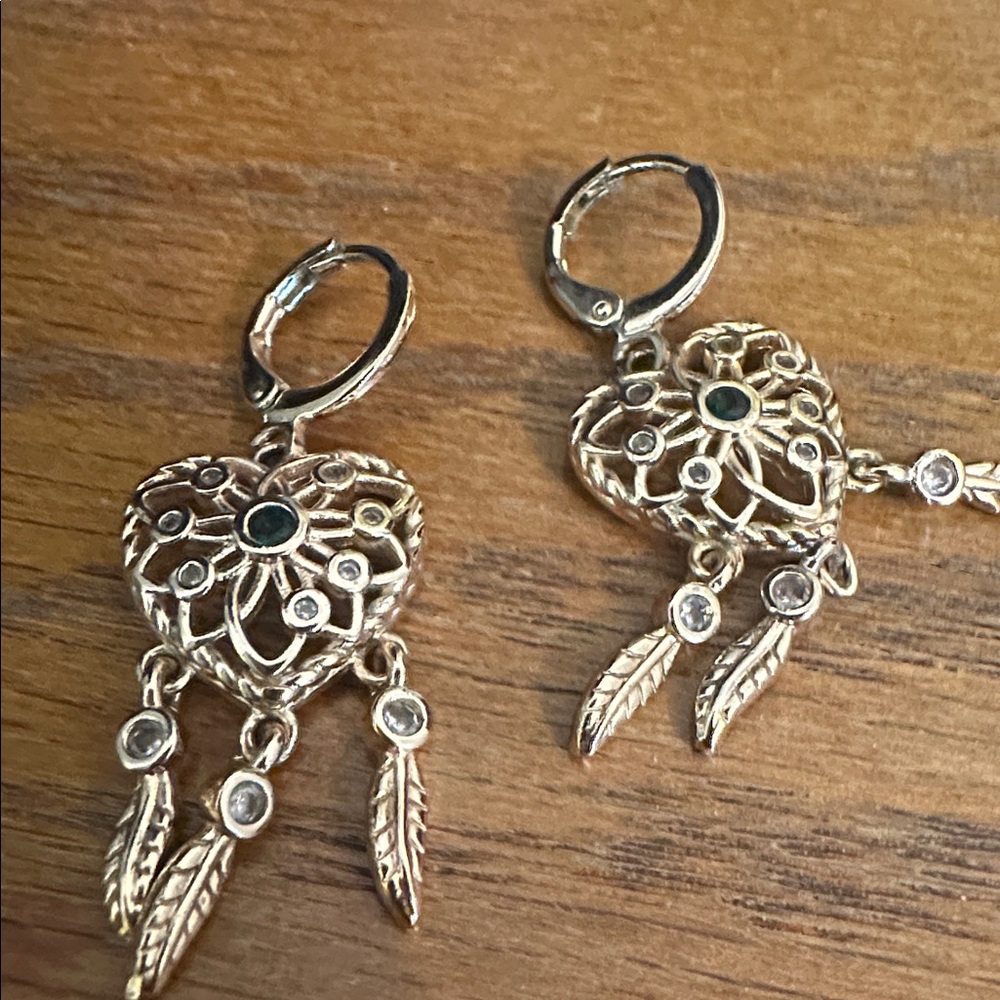 Elegant Gold Heart Earrings with Green Accents
